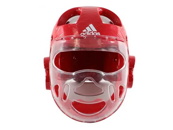 Червоний шолом Adidas із прозорим забралом, вигляд спереду