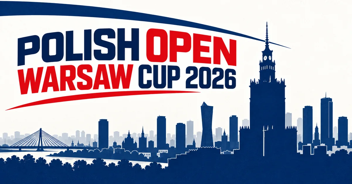 Силует Варшави та напис Polish Open Warsaw Cup 2026 у червоно-синіх кольорах турніру